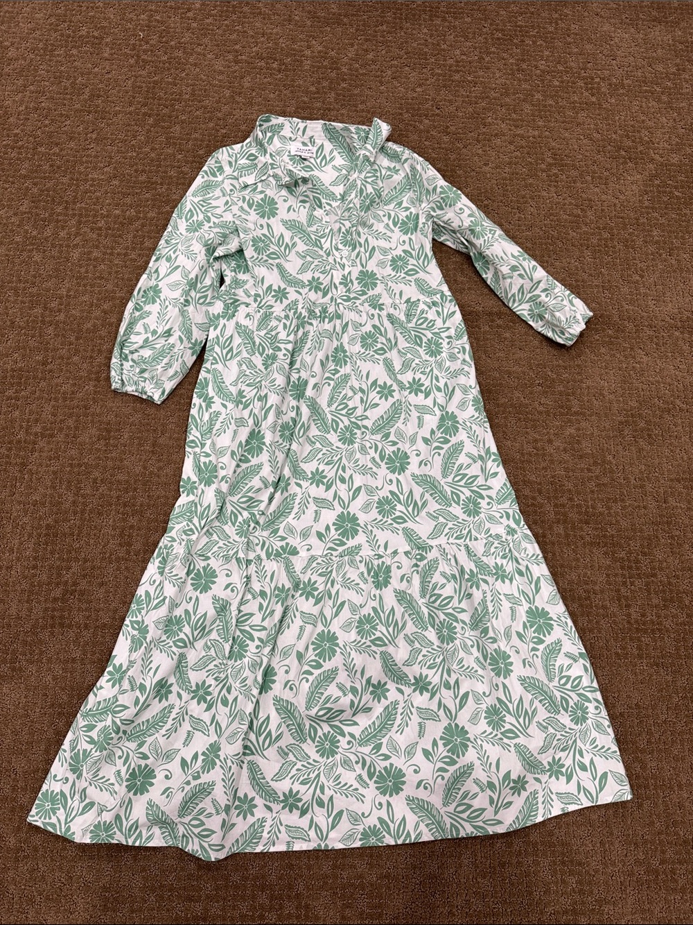 Tahari Green Floral Cotton Maxi Dress